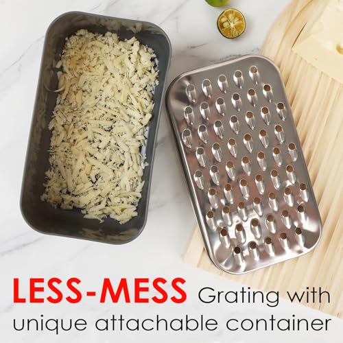 KEISSCO Cheese Grater with Storage Container - Stainless Steel Zester for Citrus, Vegetables & More