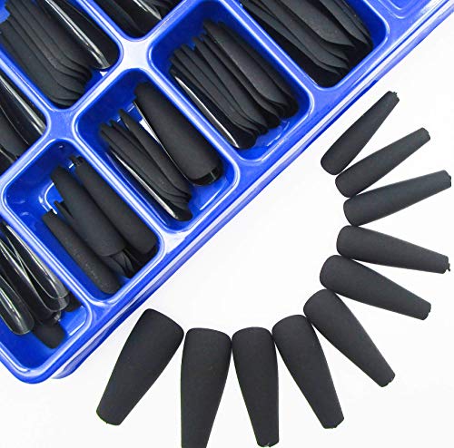 LoveOurHome 100pcs Matte Black Long Coffin Press-On Nails with Case