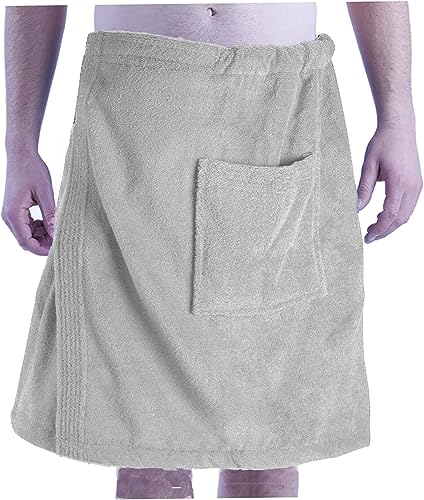 BY LORA Men's Microfiber Spa Wrap, Quick-Dry Lightweight Bath Towel, Silver