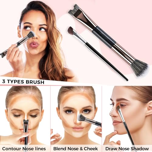2-in-1 Nose Contour Brush Set - U-Shaped & Fluffy Blending Brush