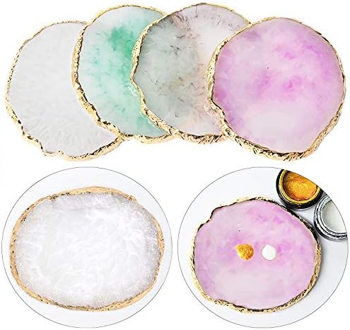 Resin Nail Art Palette - Mixed Color Painting Board with Gold Edge | White Display for Nail Gel