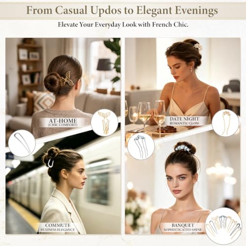 Vintage Metal French Hair Pins - Set of 8 for Elegant Hairstyles