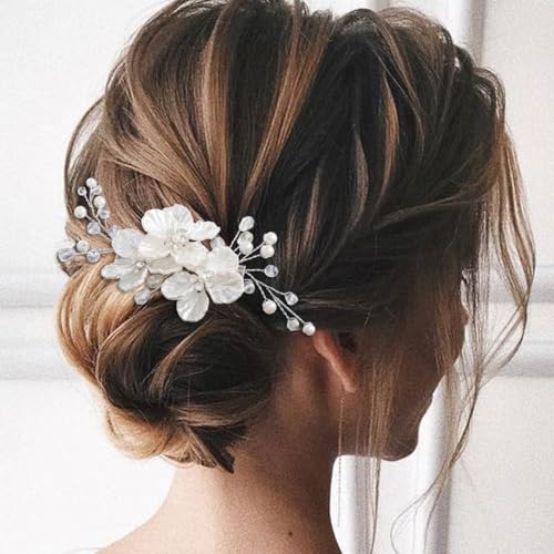 EVILD White Flower Hair Clip with Pearls – Elegant Bridal Hair Barrette