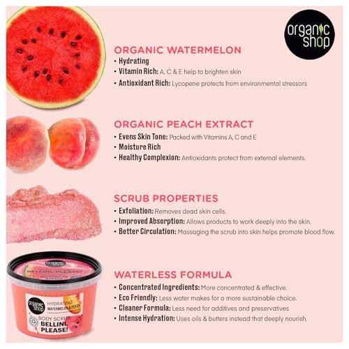 Organic Shop Watermelon & Peach Exfoliating Body Scrub - 250ml
