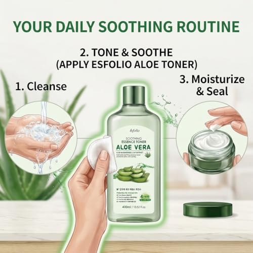 esfolio Aloe Vera Soothing Essence Toner - Hydrating Facial Toner 13.52 Fl Oz