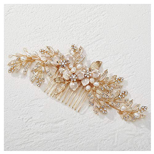 SWEETV Handmade Gold Rhinestone Wedding Hair Comb for Brides