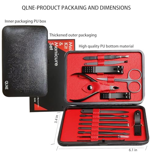 QLNE Red Nail Clipper Set with Manicure Pedicure Tools & Case