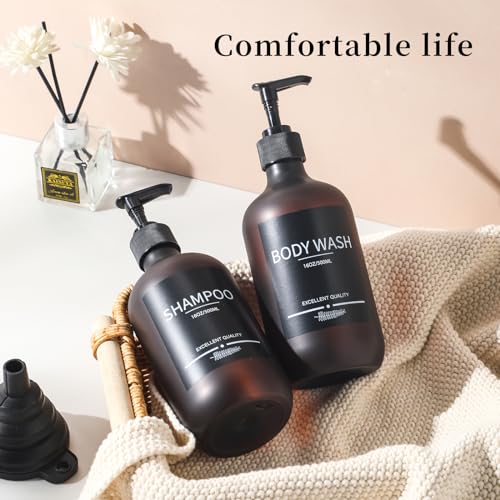 Refillable Matte Amber Shampoo and Conditioner Bottles, 16.9oz - 5 Pack