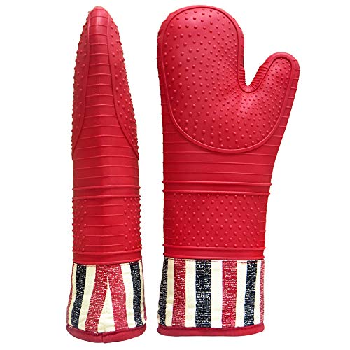 Heat Resistant Silicone Oven Mitts - Extra Long 15" for Cooking & Grilling