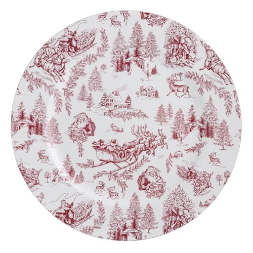 Mud Pie Christmas Toile Charger Plate - 13-Inch Red Enamel