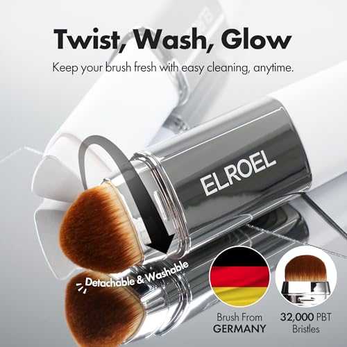 ELROEL Blanc Cover Cream Stick V White - Korean Color-Changing Foundation Stick with Volufiline - Medium to Full Coverage Dewy Finish Base Makeup - Dual-Ended with Detachable Brush (202 Natural)