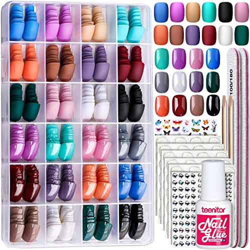 Teenitor 24-Pack Short Press On Nails Kit with Nail Glue