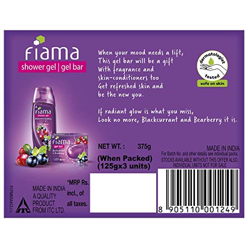 Fiama Di Wills Gel Bar Soap - Blackcurrant & Bearberry, 125g (Pack of 3)