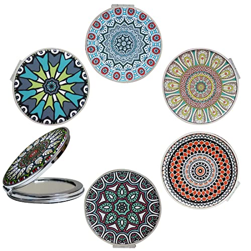 Red Compact Mirror with Embossed Mandala Designs - 6 Pack Portable Handheld Makeup Mirrors
