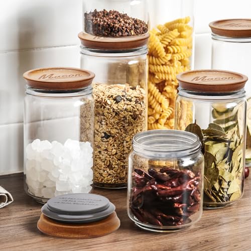 4 Pack Wide Mouth Mason Jar Lids - Acacia Wood with Silicone Seal