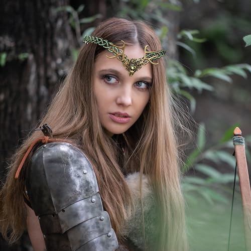 Celtic Viking Crown with Green Rhinestones - Handmade Fairy Circlet