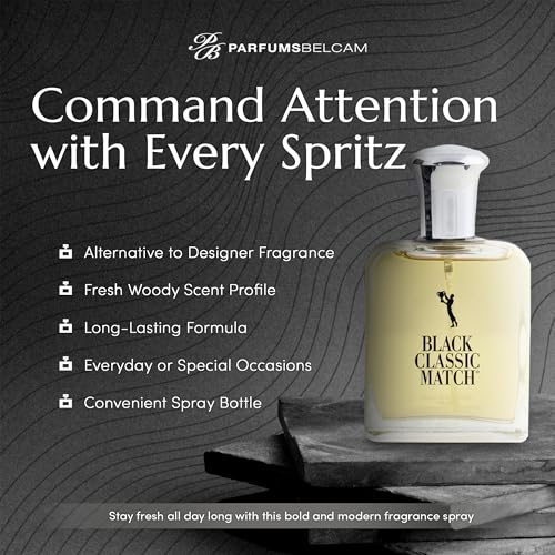 Black Classic Match Eau De Toilette Spray for Men - 2.5 Fl Oz (Pack of 2) | Fresh Woody Fragrance