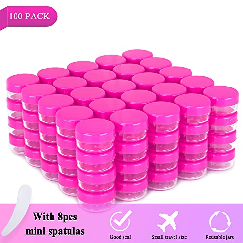 Pink 100pcs 10g Sample Cosmetic Containers with Mini Spatulas - Travel & DIY