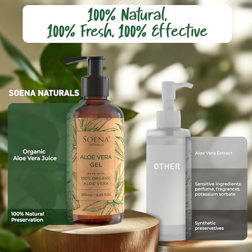 Soena Organic Aloe Vera Gel - 100% Natural Moisturizer for Face, Skin & Hair