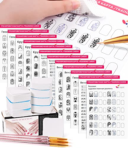 Nail Art Practice Book Kit with 3 Brushes and 360pcs Wipes for Beginners