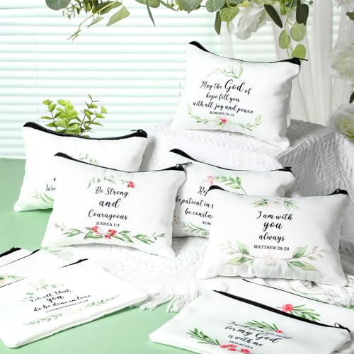 Inspirational Canvas Cosmetic Bags, 10 Pack Religious Makeup Pouch Gifts