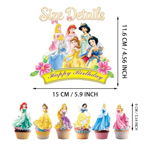 25 Pcs Cartoon Birthday Cake Toppers with Happy Birthday Sign