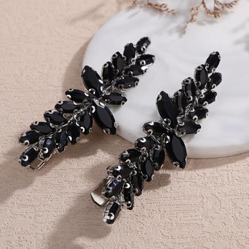 Gothic Black Rhinestone Hair Clips for Wedding & Parties - 2pcs