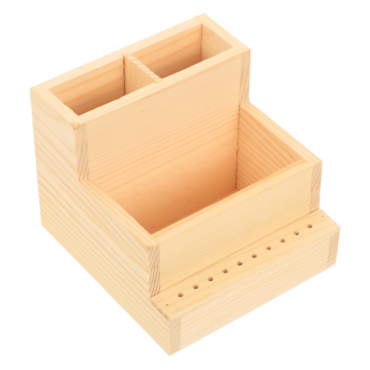 Beavorty Nail Tool Organizer Wooden Desktop Storage Box 4.84X4.52X3.93In Manicure Drill Bit Holder and Makeup Brush Container for Office and Home