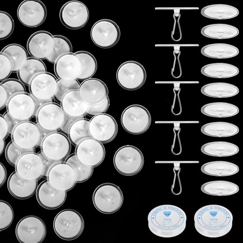 50-Pack Self-Adhesive Ceiling Hooks with 160ft Fishing Line
