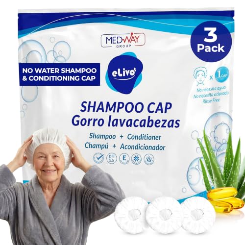 MedVance Rinse-Free Shampoo & Conditioner Shower Cap 3 Pack - Gentle, No Rinse Hair Wash for Sensitive Skin