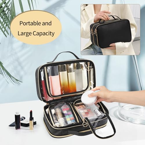 OCHEAL Double Layer Travel Makeup Bag - Clear Large Cosmetic Organizer