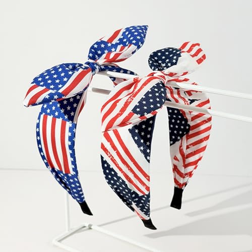 YUEELI 4 Pack Patriotic Headbands for Women & Girls - Red White Blue Flag Hair Accessories for Independence Day & Memorial Day