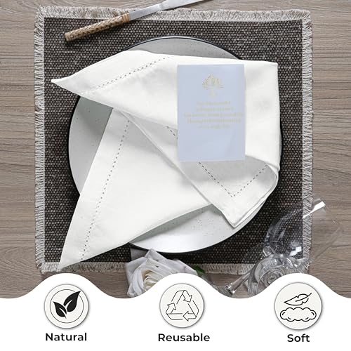 Ramanta Home White Linen Cloth Napkins Set of 4 - 20x20 Inches