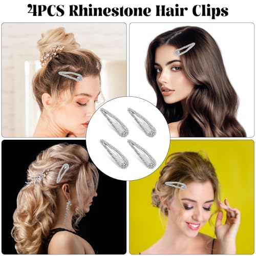 EupHHonycs 4Pcs Silver Rhinestone Duckbill Hair Clips – Water Drop Crystal Hair Barrettes