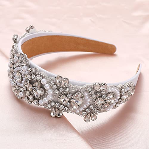 A01 Crystal Rhinestone Pearl Beaded Headband for Women
