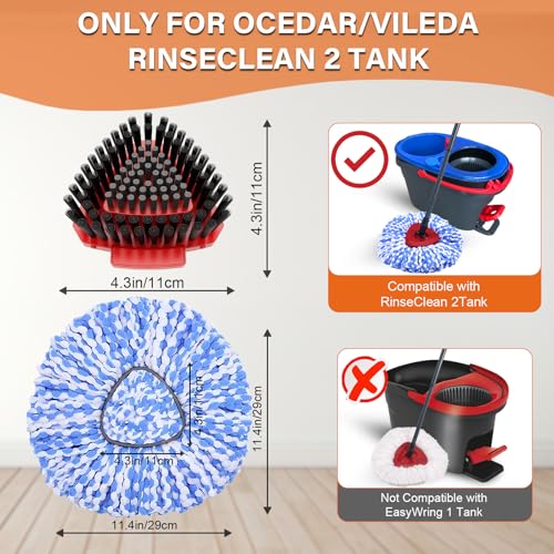 O-Cedar RinseClean Mop Replacement Heads - 2 Microfiber Refills & Stiff Brush