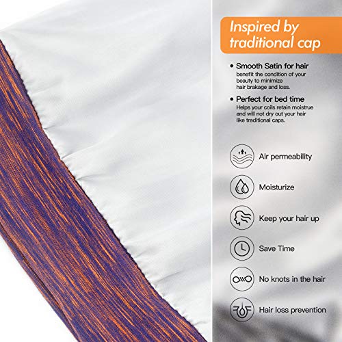 Silk Satin Lined Sleep Bonnet - Adjustable Bamboo Hair Wrap, Mixed Purple