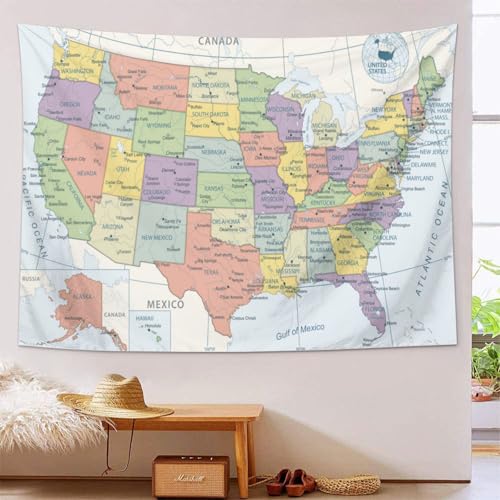 American Map Tapestry Wall Hanging - Large 40x60 in Art Decor