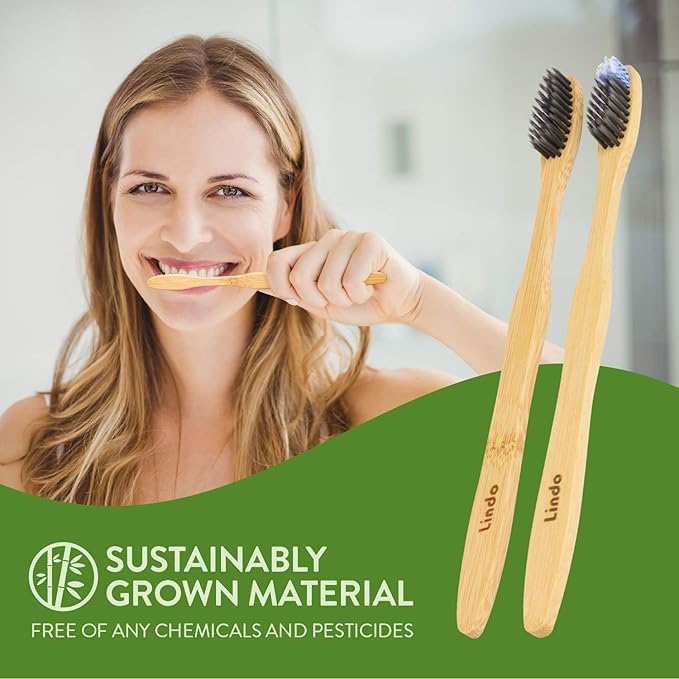 Lindo EcoGrip Bamboo Toothbrush - Soft Charcoal Bristles, 4-Pack