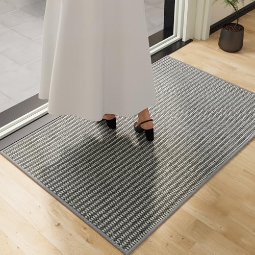Non-Slip Indoor Doormat 24" x 40" | White & Grey Low Profile