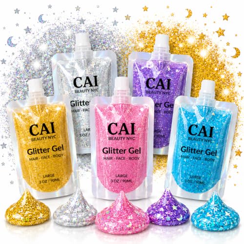 CAI Beauty Holographic Unicorn Glitter Gel - Multicolor Red, 3 oz Vegan & Cruelty-Free Face & Body Makeup