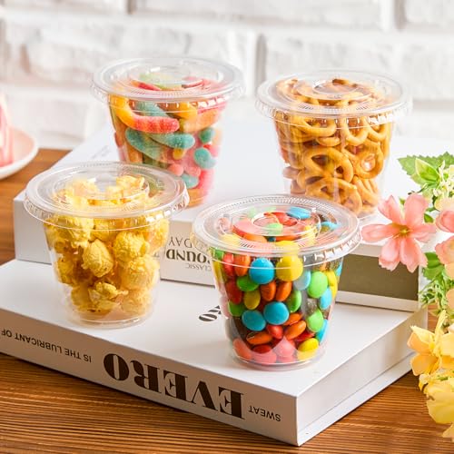 9 oz Clear Plastic Dessert Cups with Lids - 50 Pack for Party Use