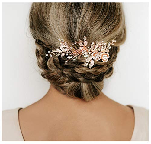 Rose Gold Rhinestone Bridal Hair Comb - Handmade Wedding Accessory