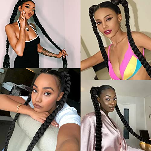 LyoRuSi 2 Pack 30 Inch Black Braided Ponytail Extensions for DIY Styling - Hair Ties Included