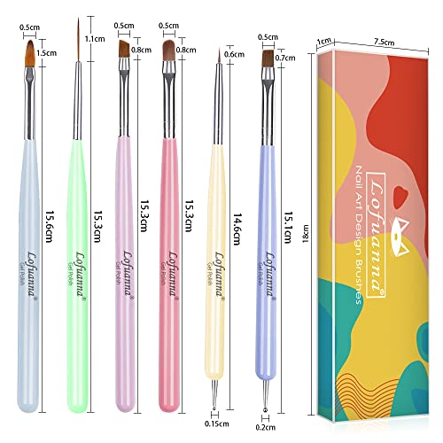 Colorful Nail Art Brush Set 6Pcs with Gel, Dotting & Detailing Tools