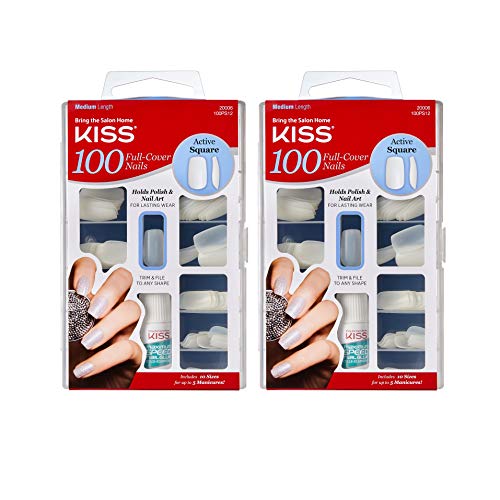KISS Active Square Full Cover Nails - Medium Length (Pack of 2)