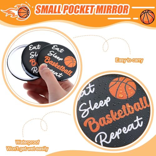 Yookeer 18 Pack Portable Basketball Makeup Mirrors for Team Gifts, 2.76 Inch Compact Sport Pocket Mirrors for Purse and Bag
