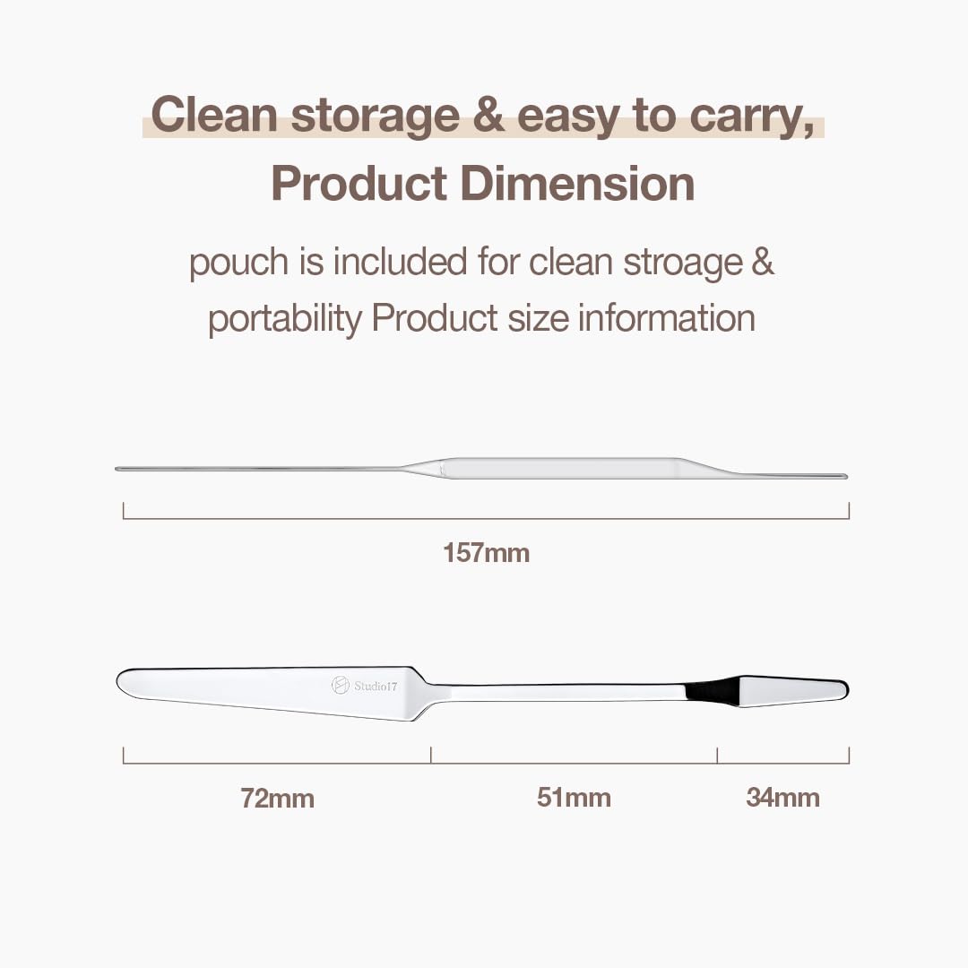 STUDIO17 Stainless Steel Foundation Spatula - Professional Double-Edged Makeup Tool for Flawless Application | Includes Storage Pouch