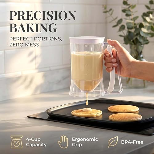 4-Cup Batter Dispenser with Squeeze Handle for Pancakes & Waffles