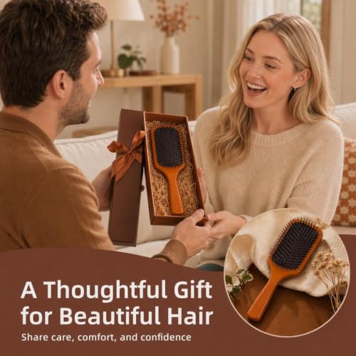WanYiHan Small Wooden Hair Brush - Detangling Paddle Brush for All Hair Types